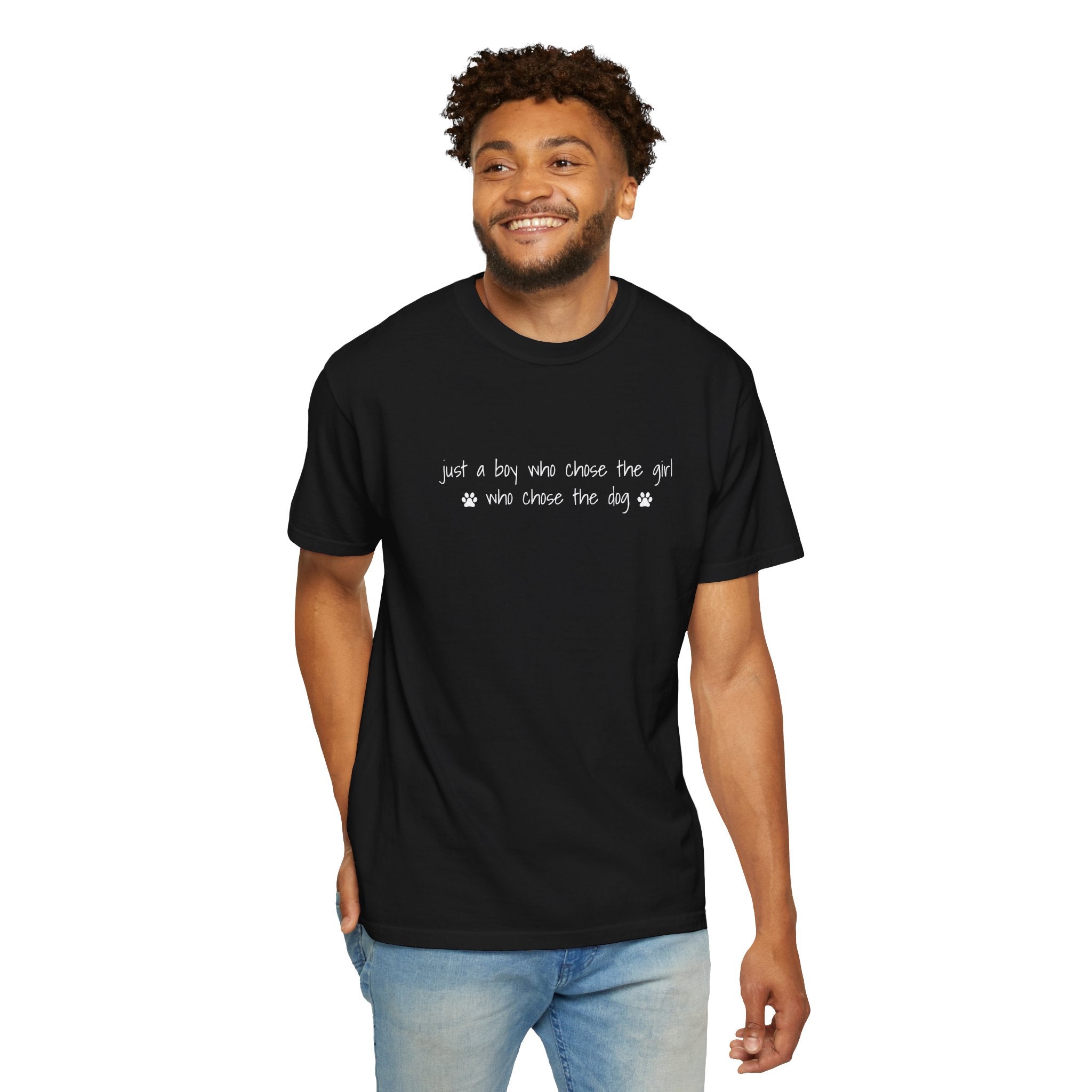 Childfree Dog Lover "just a boy who chose the girl who chose the dog" T-Shirt