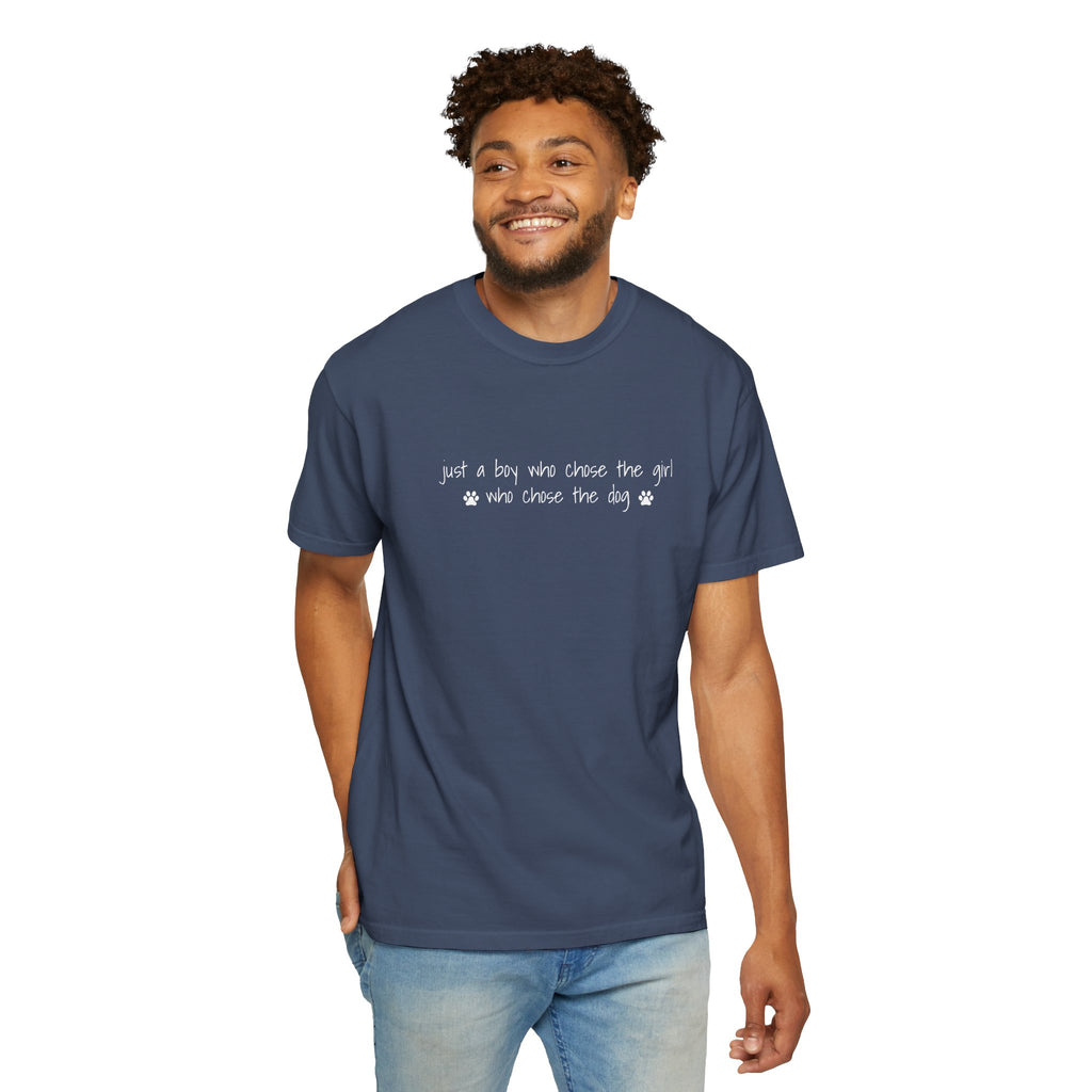 Childfree Dog Lover "just a boy who chose the girl who chose the dog" T-Shirt