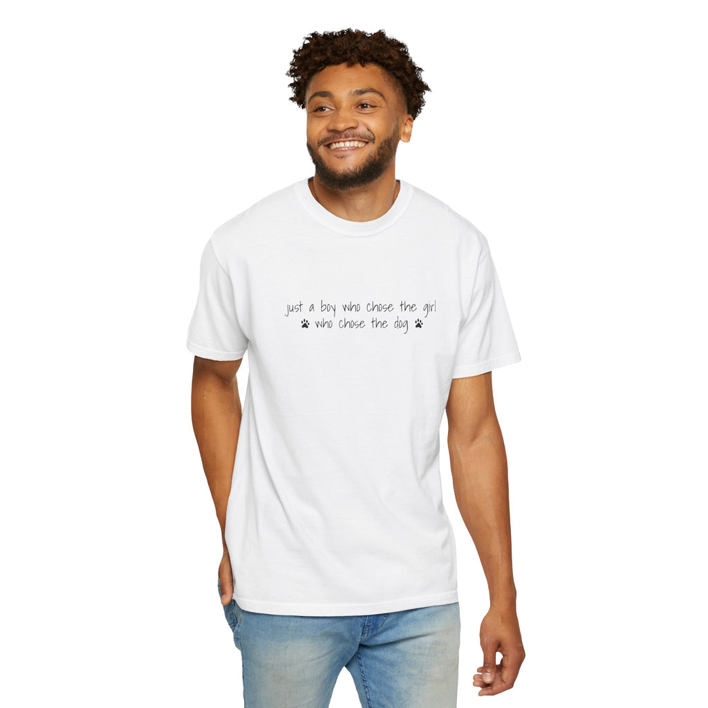 Childfree Dog Lover "just a boy who chose the girl who chose the dog" T-Shirt