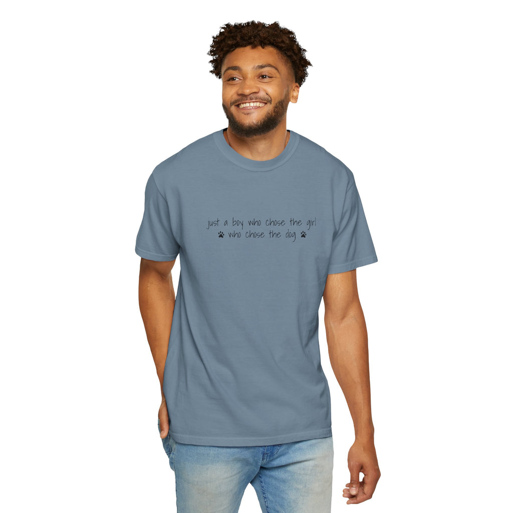Childfree Dog Lover "just a boy who chose the girl who chose the dog" T-Shirt