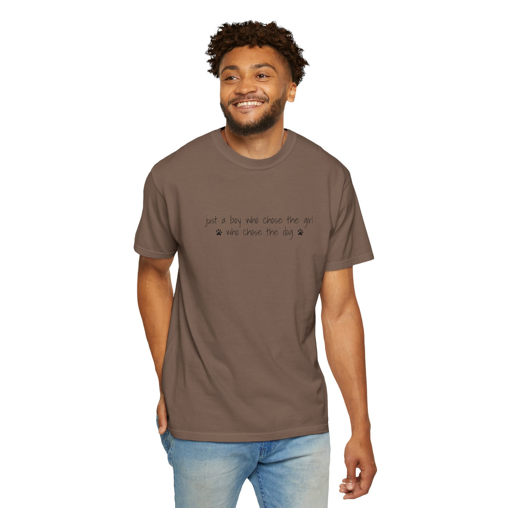 Childfree Dog Lover "just a boy who chose the girl who chose the dog" T-Shirt